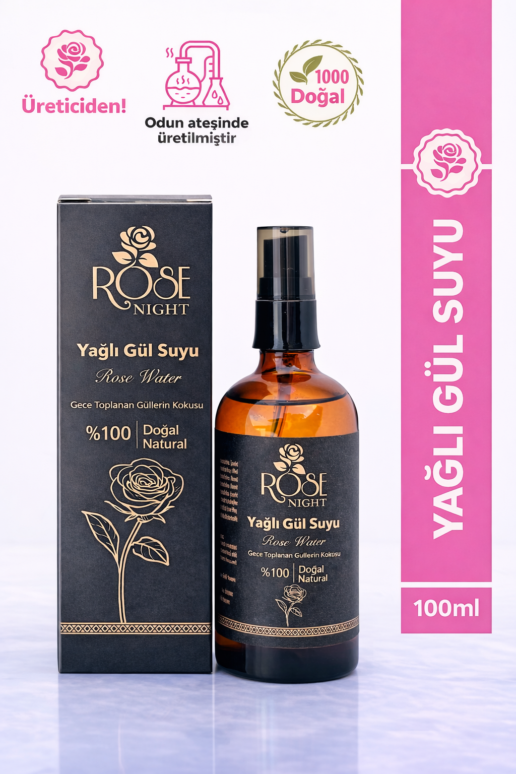 Natural Rose Water with Oil 100 ML | Natural Rose Water - Rosa Damascena - 0.10 L